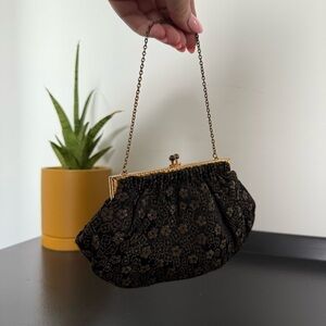 Vintage 1960s black brocade coin purse - made in France